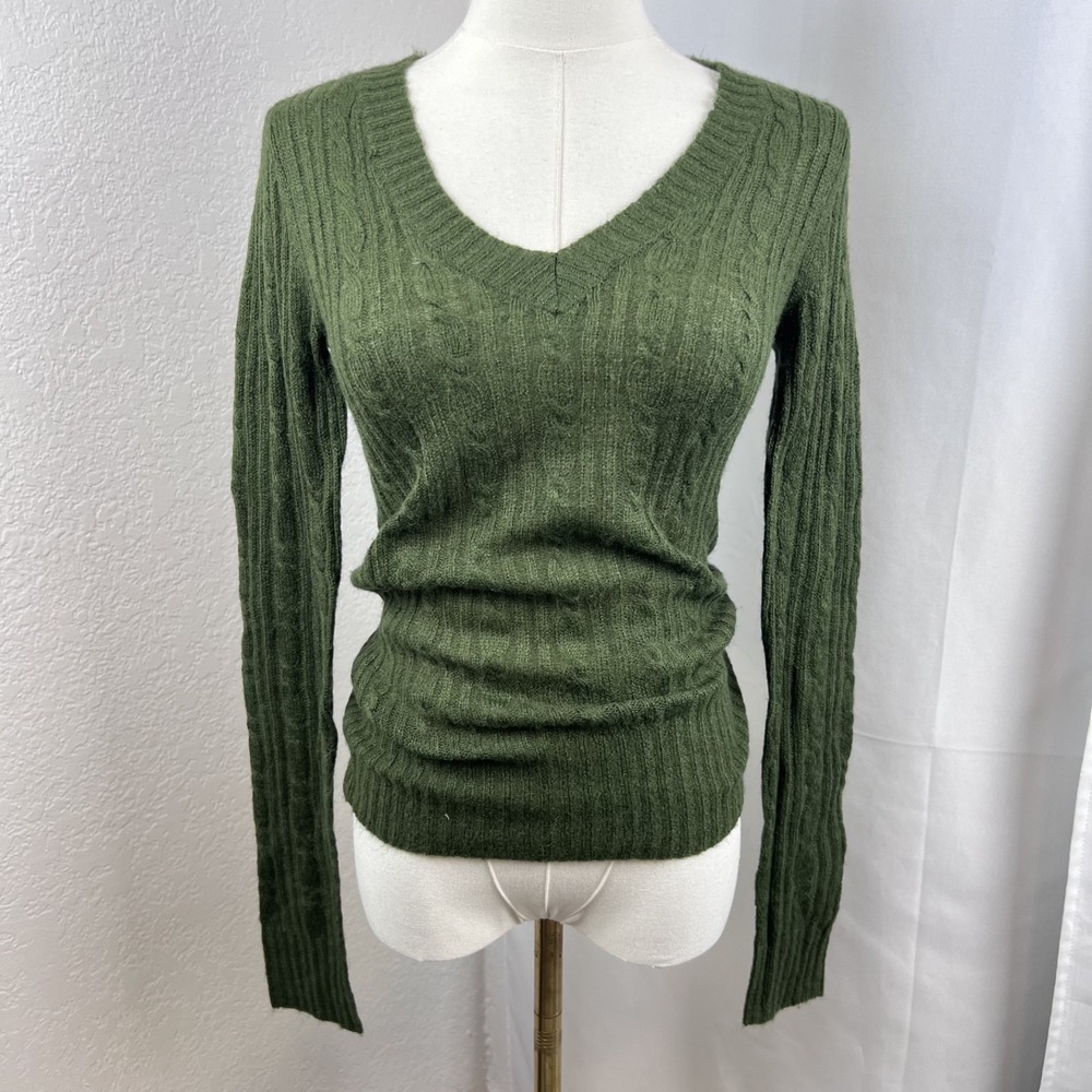 Y2K Aeropostale Sweater Womens Small Green Sheer Cable Knit Preppy Cozy Academia